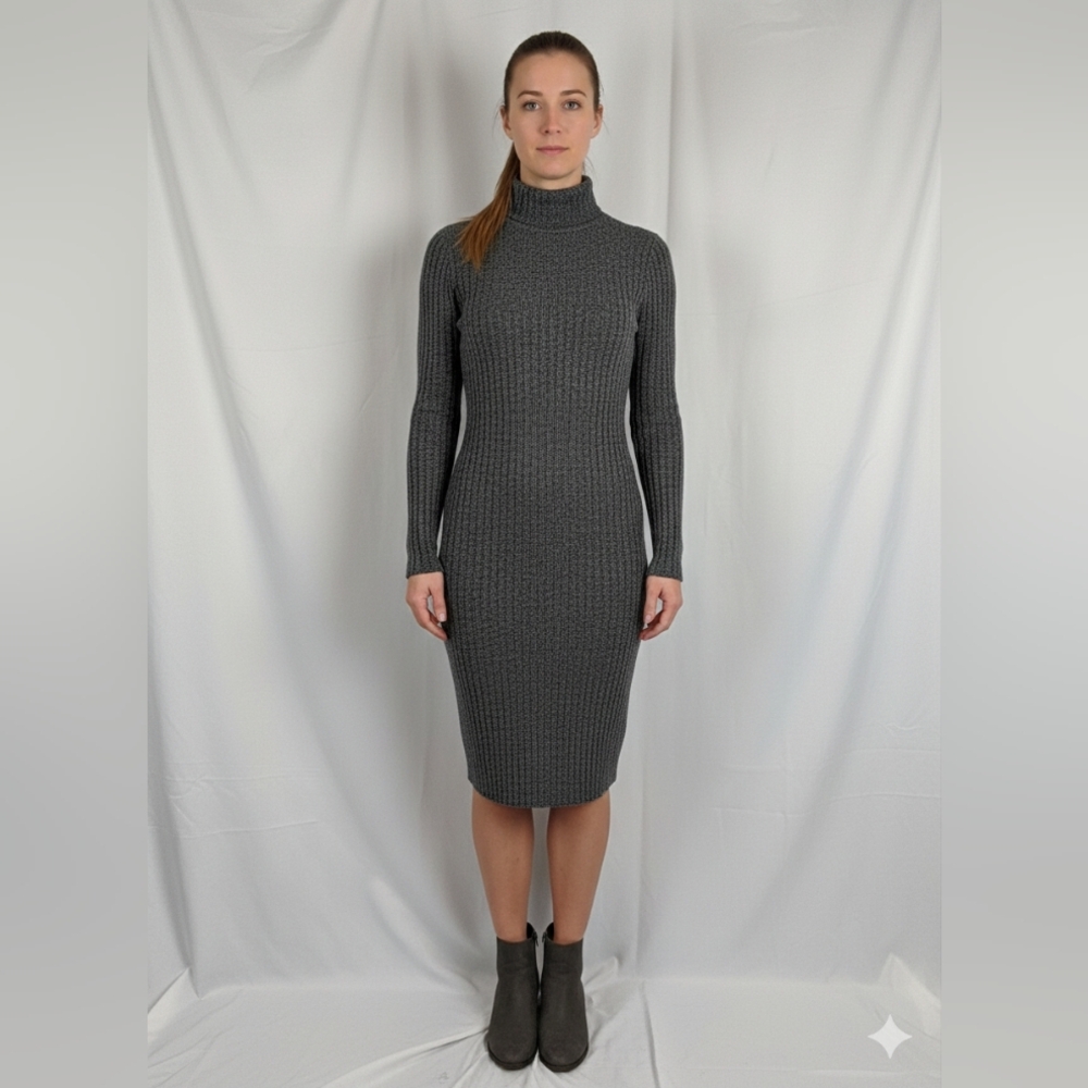 Athleta Heathered‎ Gray Long Sleeve Turtleneck Dress Small Bodycon Sweater Dress